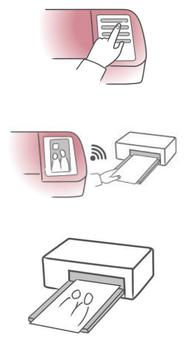 Illustrations showing the Smartshield machine and printer during the print workflow